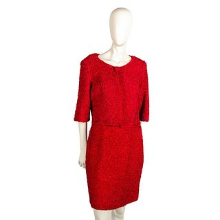 Vintage Red Ribbon Crochet Dress & Jacket
