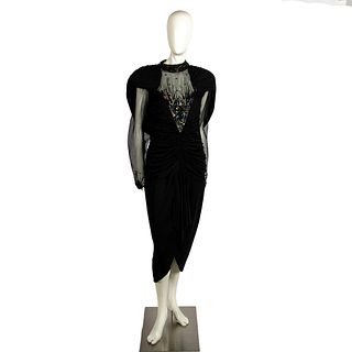 Vintage Cadadei Black Rhinestone Evening Dress, Size 14