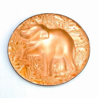 Lalique France Frosted Crystal Raised Trunk Elephant Pin