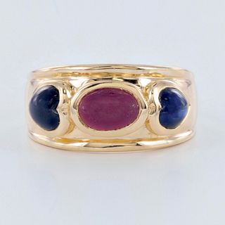 Cute 14K Gold with 2CTW Ruby and Sapphire Cabochon Ring