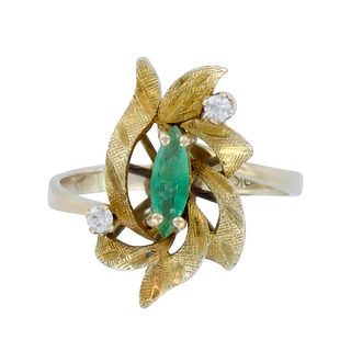 Yellow Gold Diamonds and Emerald Ring