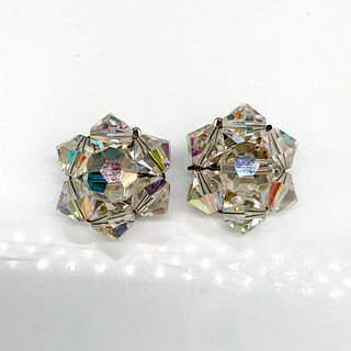 Iridescent Bead Cluster Clip-On Earrings
