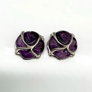 Pretty Napier Purple Glass and Silver Tone Clip-On Earrings