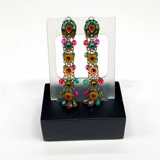 Stunning Adaya Bead and Rhinestone Dangling Clip-On Earrings