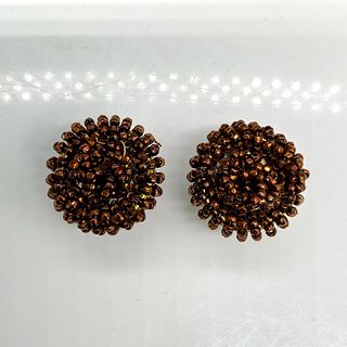 Vintage Brown Bead Cluster Screw-Back Earrings