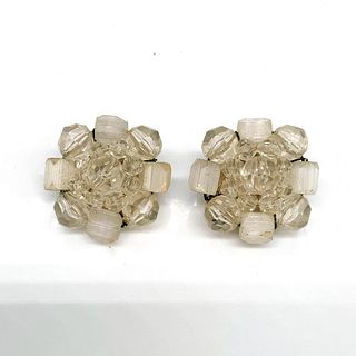 White and Clear Bead Cluster Clip-On Earrings