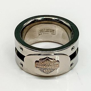 Harley Davidson Steel & Sterling Silver Black Stripe Ring