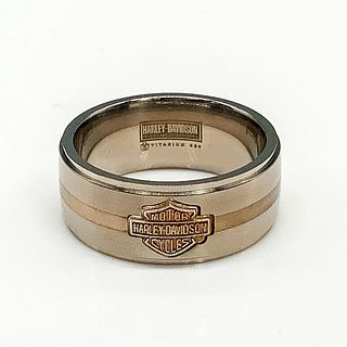 Harley Davidson Titanium & Sterling Copper Tone Stripe Ring
