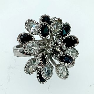 Sparkling Black and Clear Rhinestone Cluster Ring