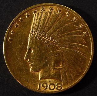1908 $10 GOLD INDIAN AU