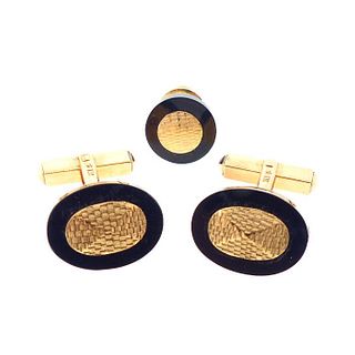 Vintage K Uyeda 14K Gold & Onyx Cufflinks and Tie Pin