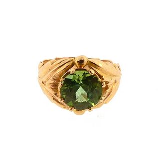 Edward Everett Oakes Arts & Crafts 14K Gold and Green Tourmaline Ring