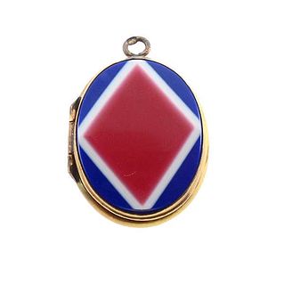 French Patriotic Victorian Gold Filled & Overlay Glass Locket