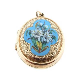 Victorian 10K Gold & Enamel Lily Flower Locket