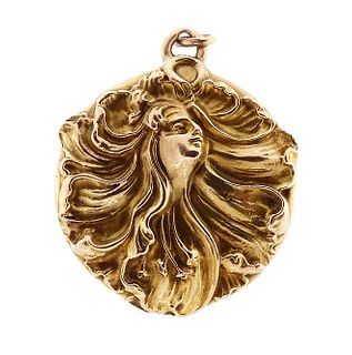 Art Nouveau 14K Gold Anthropomorphic Woman Flower Locket