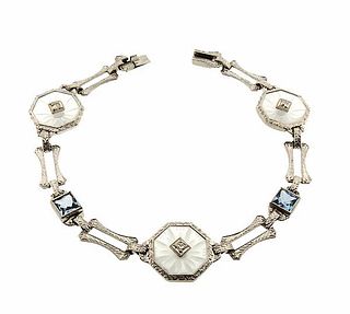 Deco Platinum 14K White Gold Crystal Blue Spinel Filigree Bracelet