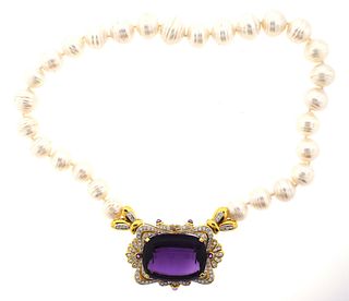 18k Pearl & Amethyst Necklace Circa 1980s Russian Made