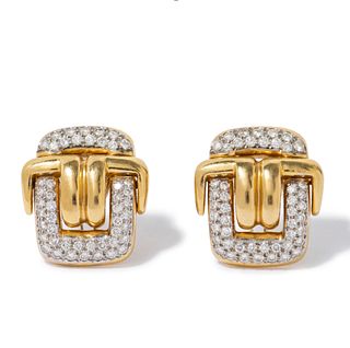 18K YELLOW GOLD FORLEY DIAMOND EARRINGS, 21.80 dwt., 3.00ct.TW ROUND WHITE Diamonds Size1.00