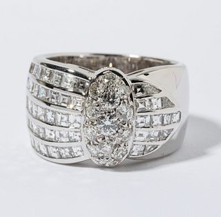 18K WHITE GOLD ITALIAN DIAMOND RING, 10.80 dwt., 3.02ct.TW MULTI SHAPE WHITE Diamonds Size6.75