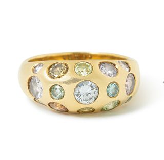 18K YELLOW GOLD DIAMOND RING, 6.191 dwt., 1.47ct.TW ROUND MULTI COLOR IRRADIATED Diamonds Size5.25