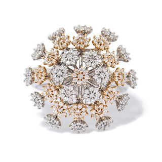 18K YELLOW & WHITE ITALIAN DIAMOND RING, 8.40 dwt., 1.35ct.TW ROUND WHITE Diamonds Size7.00