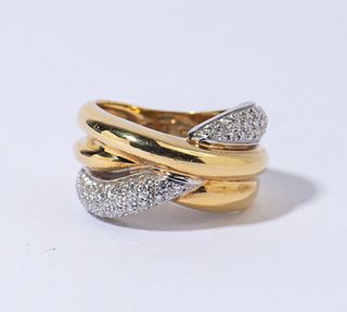 18K YELLOW & WHITE ITALIAN DIAMOND RING, 8.10 dwt., .70ct.TW ROUND WHITE Diamonds Size7.50