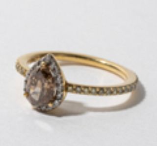 18K YELLOW GOLD YVEL DIAMOND RING, 2.10 dwt., .75ct.TW PEAR SHAPE BROWNÂ  .35ct.TW ROUND WHITE Diamonds Size6.75