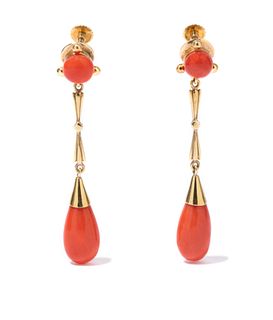 18K YELLOW GOLD CORAL EARRINGS, 5.90 dwt., .00ct.TW TEAR DROP CORAL Â  .00ct.TW ROUND CORAL Â  Size2.00