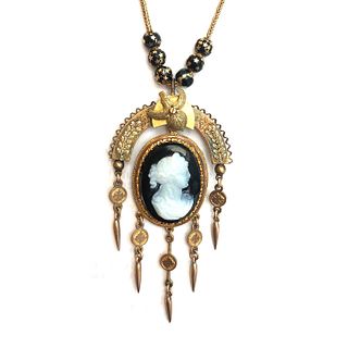 14K YELLOW GOLD ONYX NECKLACE, 14.30 dwt., Size16.00