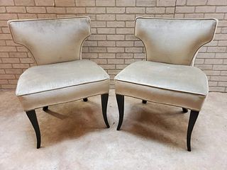 Upholstered Mid Century ModernÂ Ebony Cabriole Legs Side Chairs- Pair