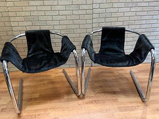 Upholstered Mid Century Modern Vecta Group Italy Zermatt Tubular Frame Sling Chairs