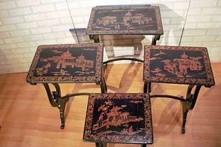 VintageÂ English Regency Chinoiserie Hand Painted Nesting Tables - Set of 4