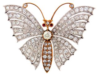 ictorian DIAMOND RUBY GOLD BUTTERFLY BROOCH PIN 11.50 cts