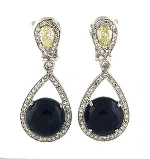 39.31 cts CABOCHON BLUE SAPPHIRE 4.14 cts DIAMOND EARRINGS