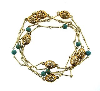 14k Yellow Gold, Silver & Arizona Turquoise Necklace