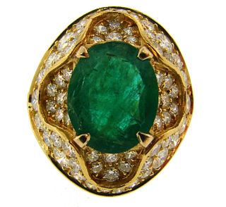14k Emerald Diamond Yellow Gold Cocktail RING