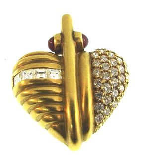 LOVE ME Judith Ripka 18k Yellow Gold, Diamond & Cabochon Ruby Heart Pendant