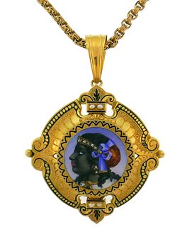 Victorian PIN Brooch NECKLACE Pendant Enamel Painting