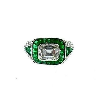 Platinum Emerald Diamond Engagement RING