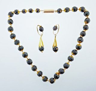VICTORIAN 14k & 18k Faceted Garnet Necklace and Earrings