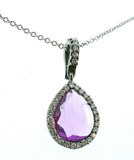Pink Sapphire Diamond Pendant 14k Necklace