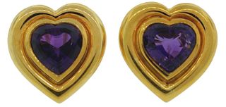 TIFFANY & Co. by PALOMA PICASSO AMETHYST HEART YELLOW GOLD EARRINGS