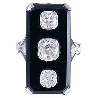 Art Deco RING Platinum Diamond Black Onyx Antique Estate Jewelry