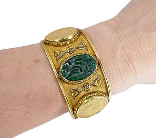 Mario BUCCELLATI Gold Coin BRACELET Carved Jade Vintage Bangle Estate Jewelry