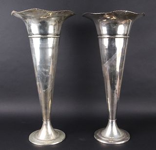Pair of Large Silver Plated Trumpet Vases