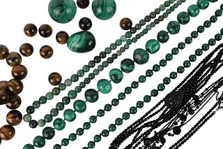 Two Green Malachite Beaded Necklaces