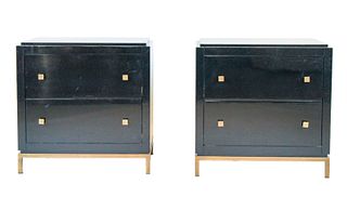 Pair of Black Lacquered Bedside Tables