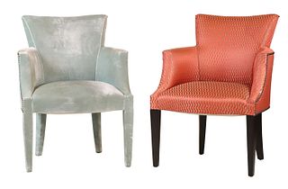 2 Contemporary Tack-Decorated Upholstered Chairs