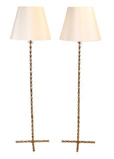 Two Contemporary Brass Faux-Bamboo Floor Lamps