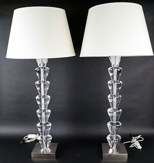 Pair of Contemporary Crystal & Nickel Table Lamps